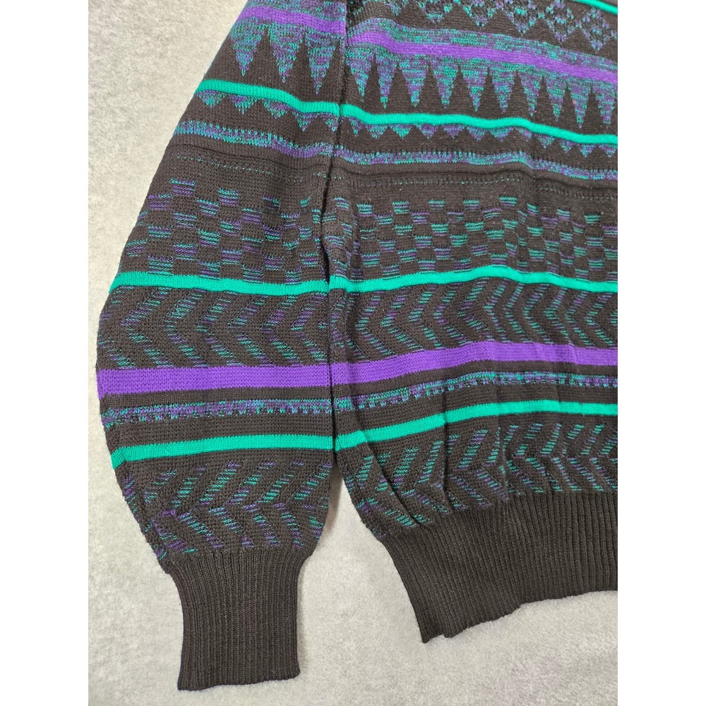 Vintage Meister Mens Large Wool Blend Geometric Knit Sweater Teal Purple Black - Picture 2 of 8